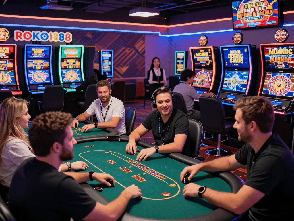Engaged players at ROKOK88 Online Casino enjoying an exciting gaming experience.