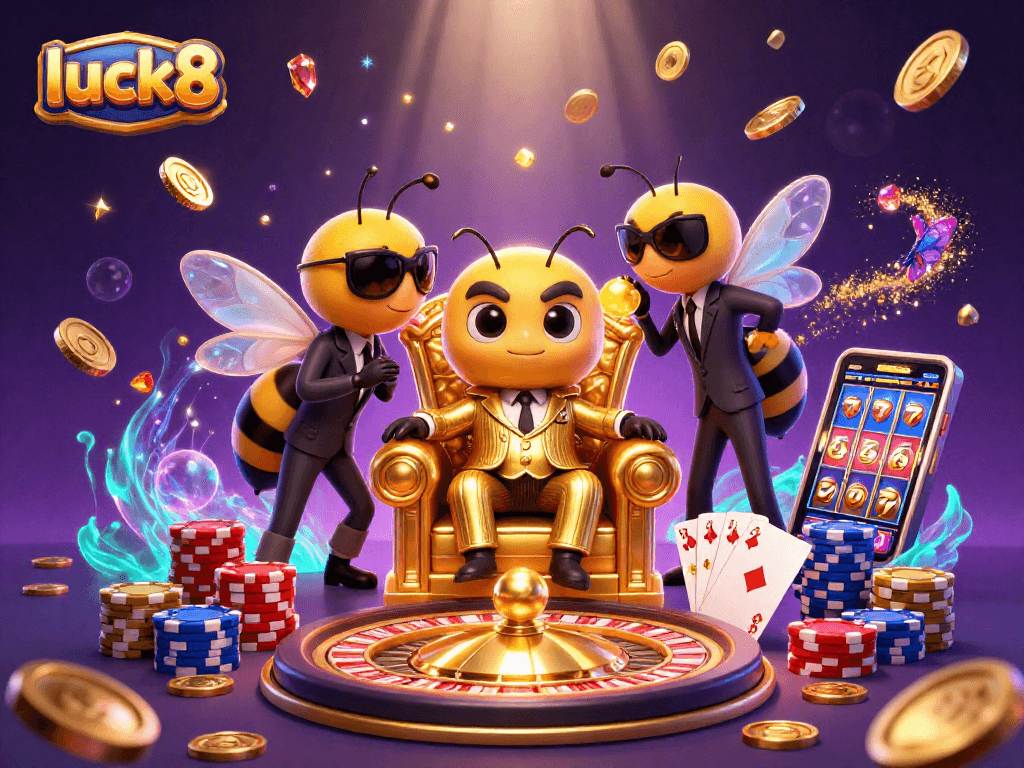 Play exciting casino games at luck8 with a 3D cartoon mob boss, shimmering coins, and a stunning theme.