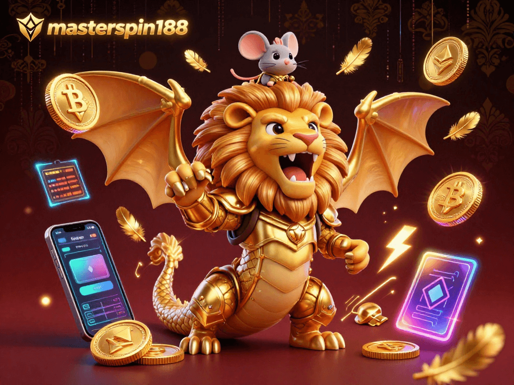 Experience thrilling wins with masterspin188 in a vibrant 3D casino scene, featuring unique gaming elements.