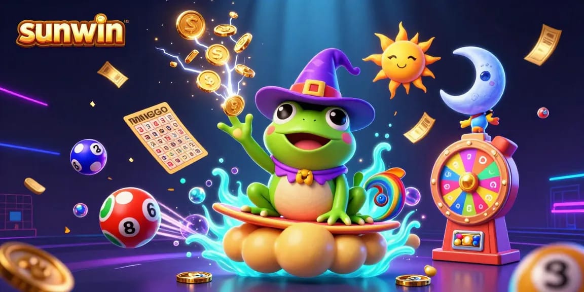 Experience the excitement at sunwin with golden coins and vibrant lottery elements in 3D!