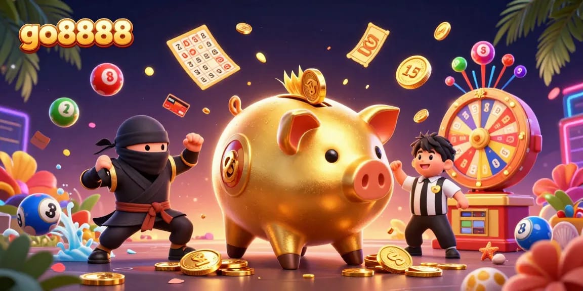 Experience excitement at go8888 with colorful lottery balls and dynamic cash rewards in this vibrant casino scene.