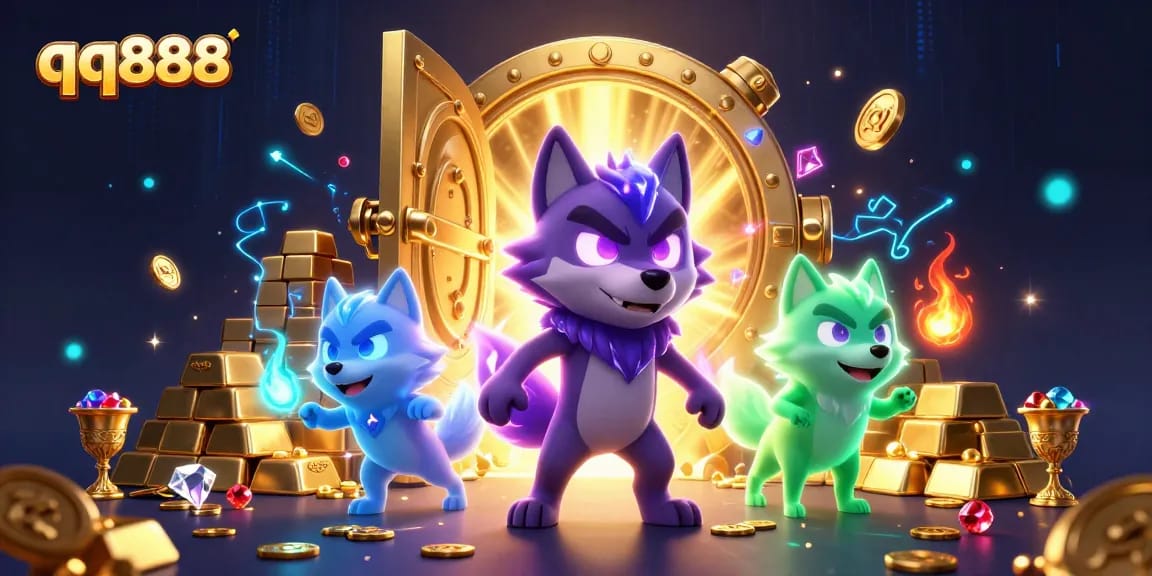 Spin to win at qq888 with ghostly wolves guarding treasures in an engaging casino scene.