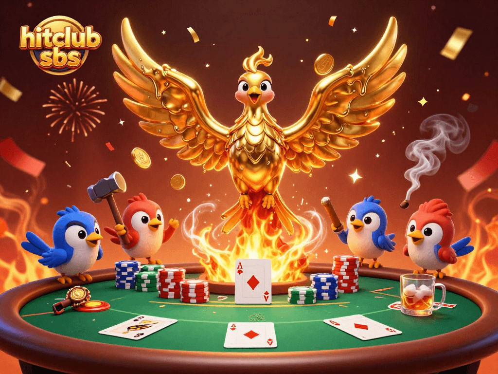 Experience the thrilling hitclub sbs casino action featuring a golden phoenix and poker elements.