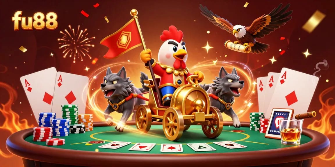 Experience the excitement at fu88 with this vibrant 3D display of animated characters in an intense gambling scene.