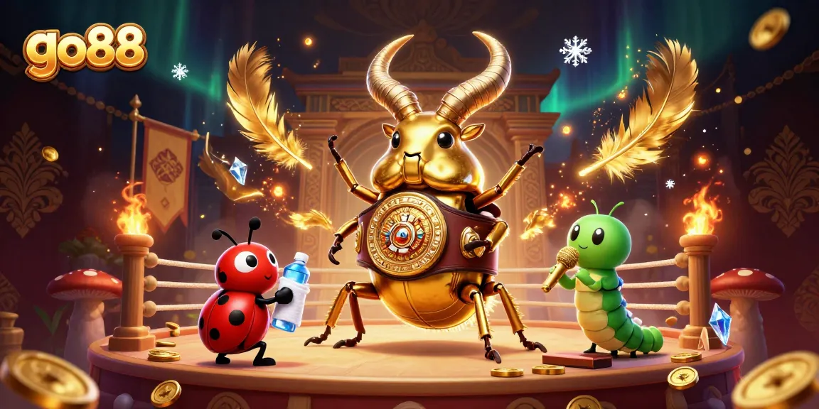 Experience thrilling gaming action with go88, featuring a giant beetle champion and vibrant casino elements.