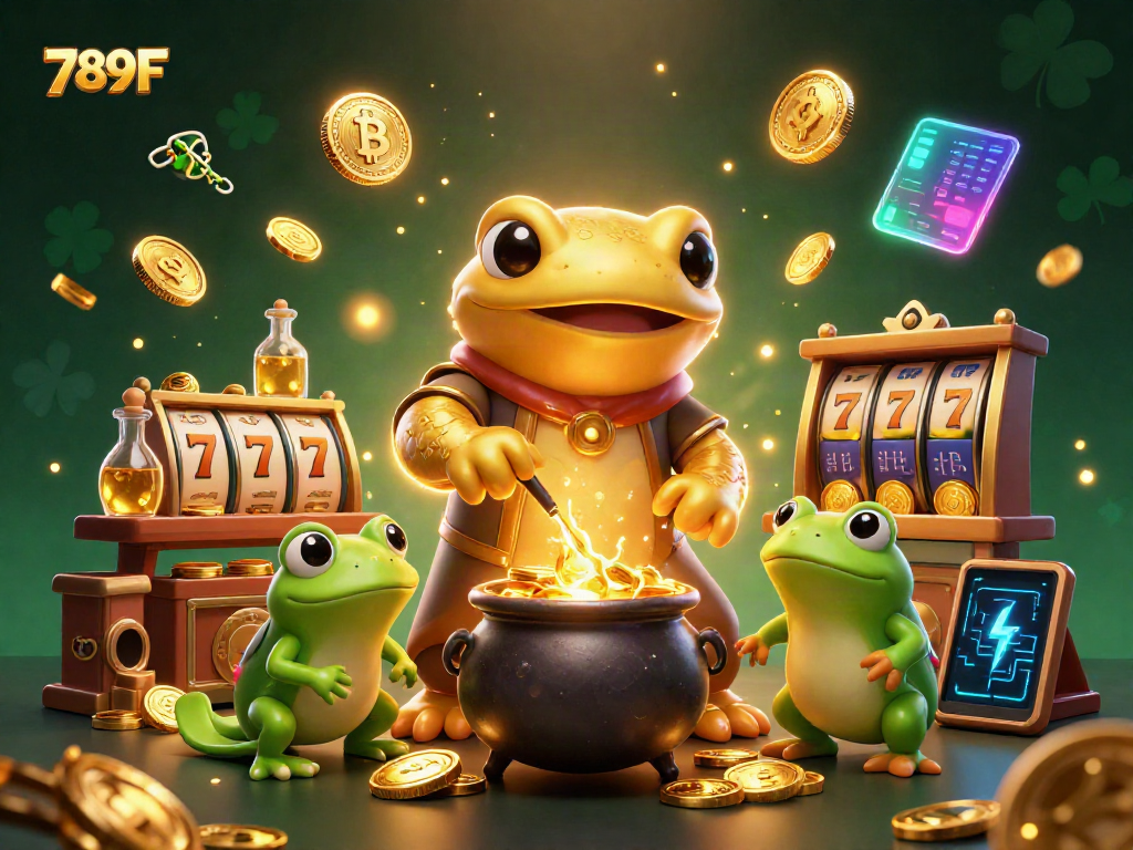 Experience the enchanting world of 789F slots with an alchemist and magical creatures creating gold coins amidst vibrant gaming elements.