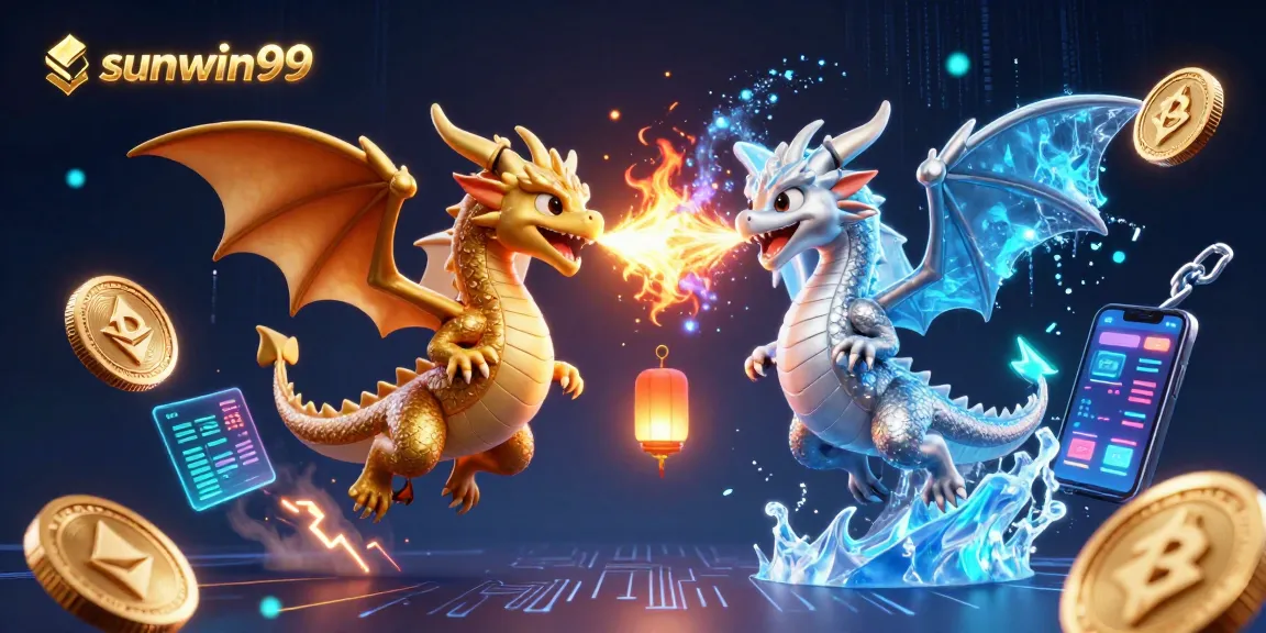 Capture winning moments with sunwin99 featuring twin 3D dragons amidst crypto casino excitement.