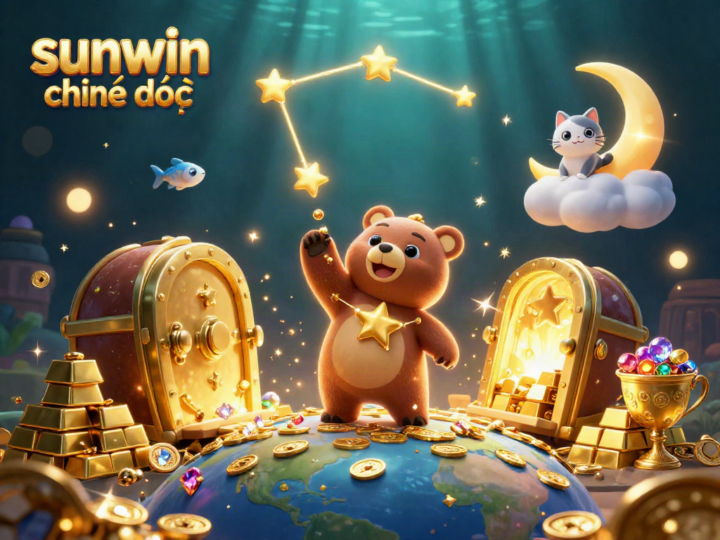 Engage with sunwin chính thức in a vibrant, dynamic casino world filled with cartoon characters and treasure.