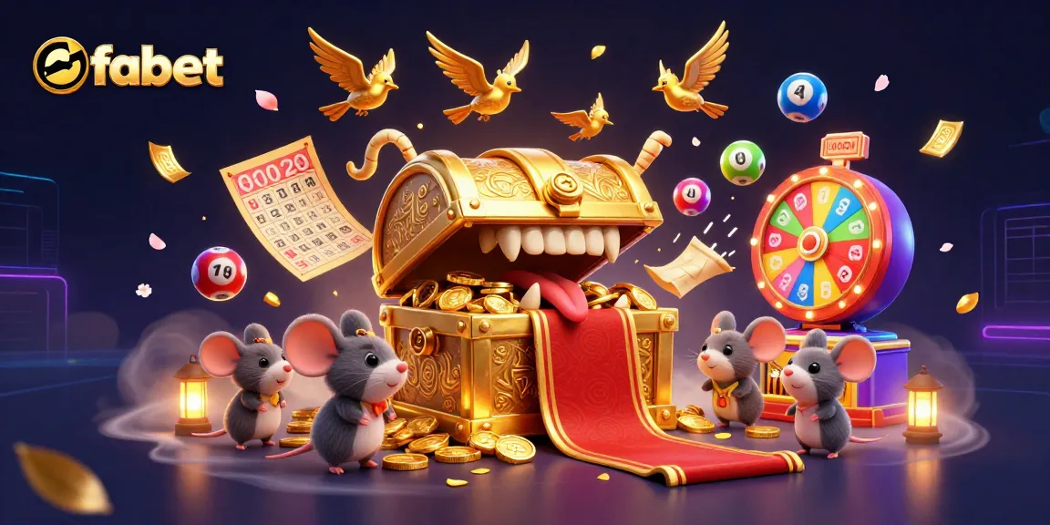 Engage with fabet's exciting gaming world featuring a treasure chest attracting adventurer mice.