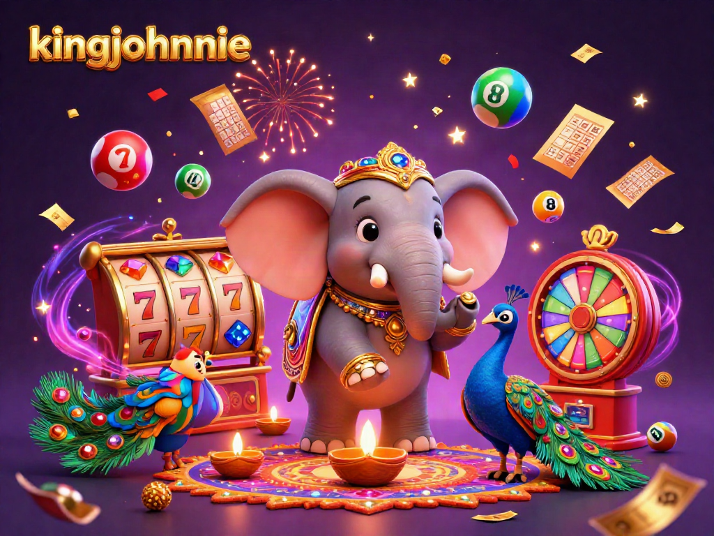 Experience the excitement of blackjack at kingjohnnie with vibrant casino elements in a festive 3D scene.