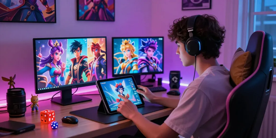 Interactive user exploring nsfw character ai on a tablet in a vibrant ambient setting with colorful avatars.