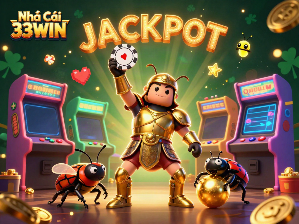 Participate in gaming fun at Nhà Cái 33WIN with vibrant characters and jackpot excitement.