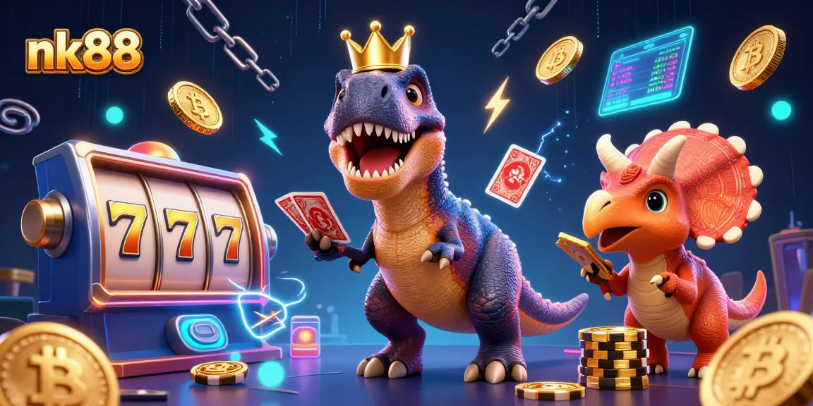Experience nk88's dynamic gaming scene with vibrant characters and interactive slot elements.