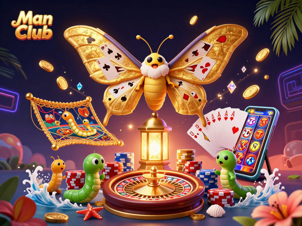 Engaging Man Club illustration featuring a vibrant casino theme with detailed characters and elements.