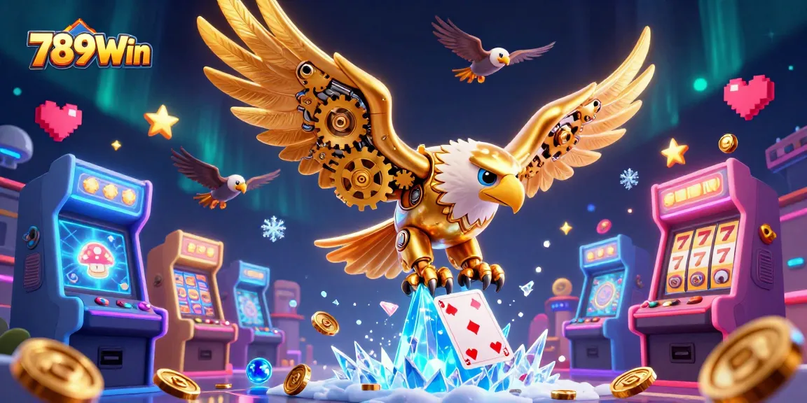 Experience 789Win as you dive into a vibrant 3D casino scene filled with golden eagles and game excitement.
