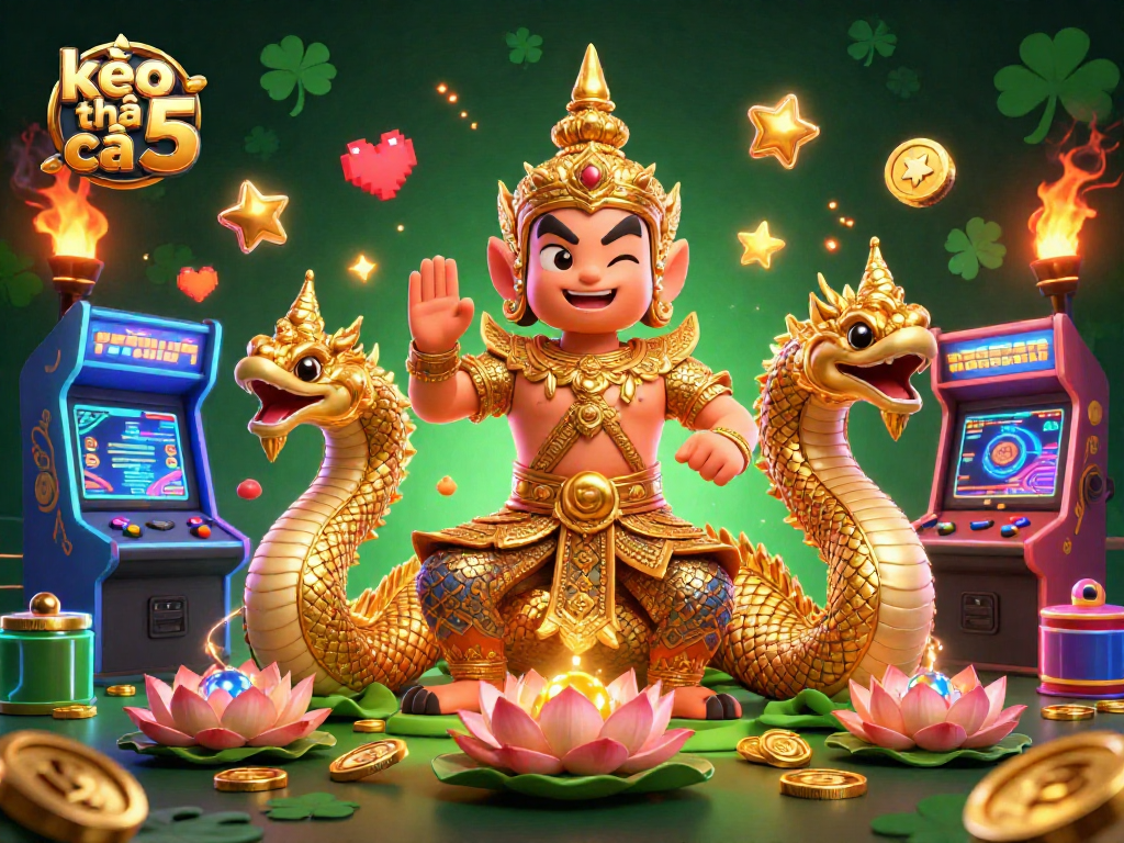 Engage in exciting gaming with kèo nhà cái 5 while enjoying a vibrant 3D illustration.