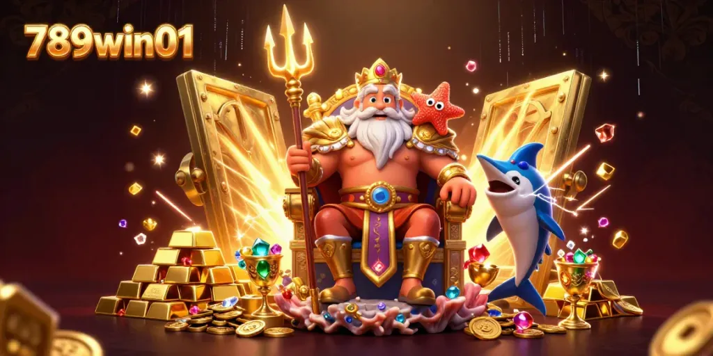 Experience the exciting world of 789win01 with Neptune the sea king amidst treasure and jewels.