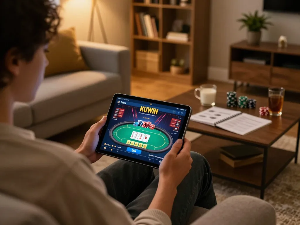 Experience kuwin đăng nhập at home with engaging online poker gameplay on a tablet.