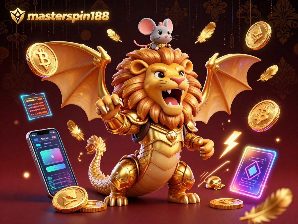 Experience thrilling wins with masterspin188 in a vibrant 3D casino scene, featuring unique gaming elements.