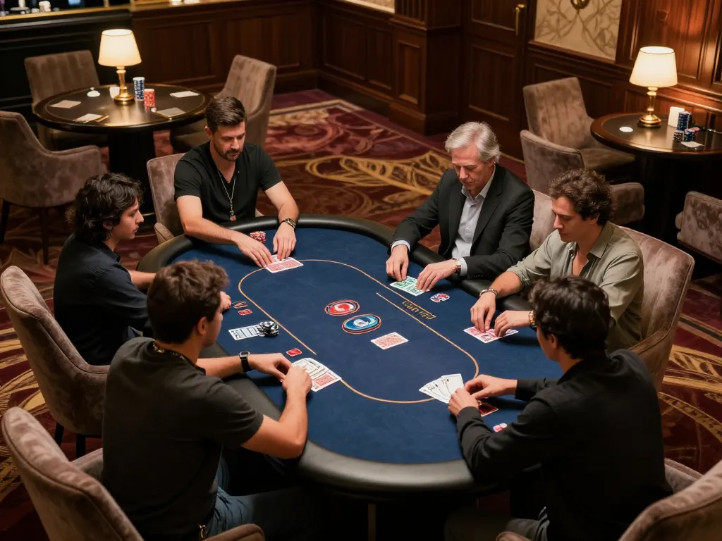 Players engage in a high-stakes poker game at 789, showcasing their strategies in a luxurious casino setting.