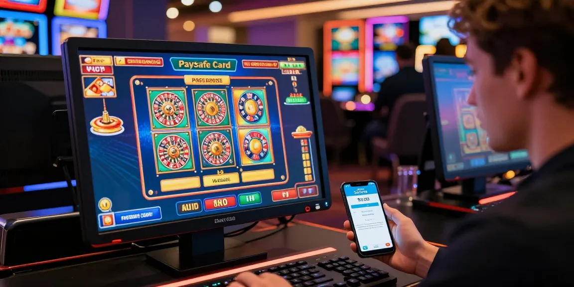 Spannendes Paysafe Card Casino-Erlebnis mit einem Spieler, der an Online-Spielen teilnimmt und die Paysafe Card-App verwendet.