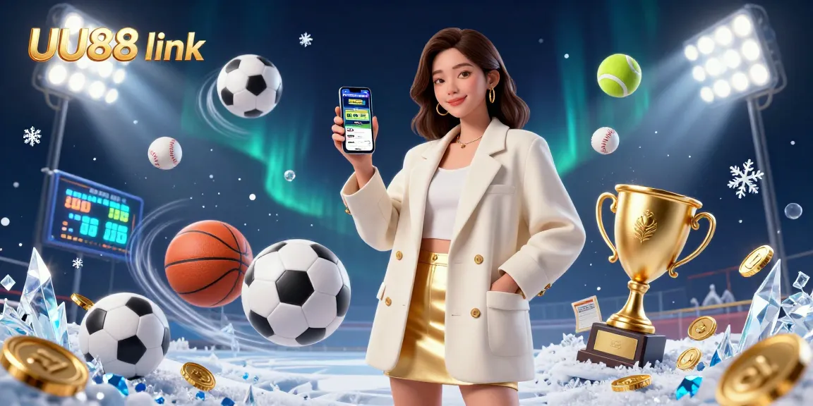 Bet on your favorite sports with UU88 link, featuring a beautiful woman engaging with a sports betting app