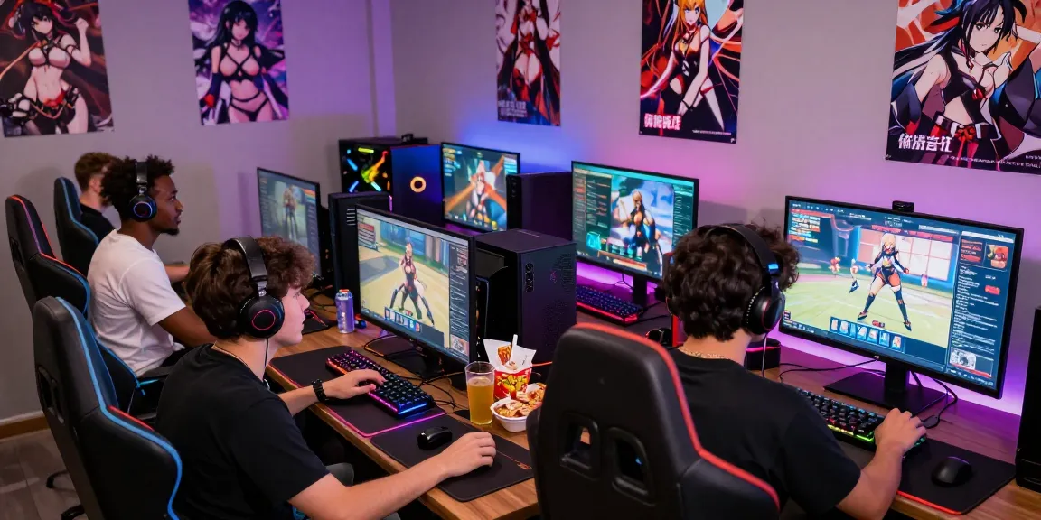Engaged gamers experiencing real hentai games in a vibrant gaming space filled with excitement.