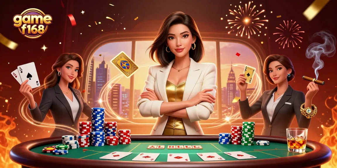 Win big with game f168 featuring an elegant Asian businesswoman at a vibrant casino scene.