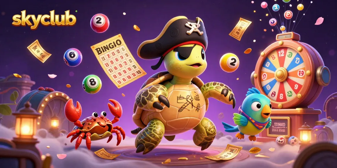 Engage in thrilling gaming at SkyClub with 3D characters celebrating around vibrant, dynamic lottery elements.