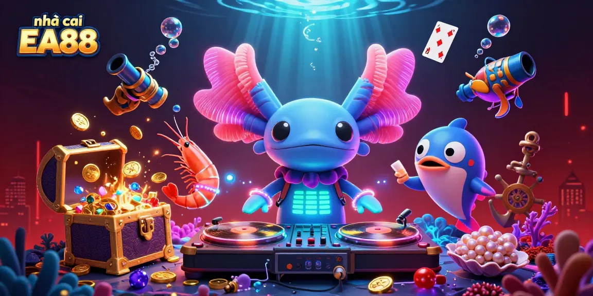 Engage with the nhà cái EA88 experience alongside vibrant underwater characters amidst thrilling casino elements.