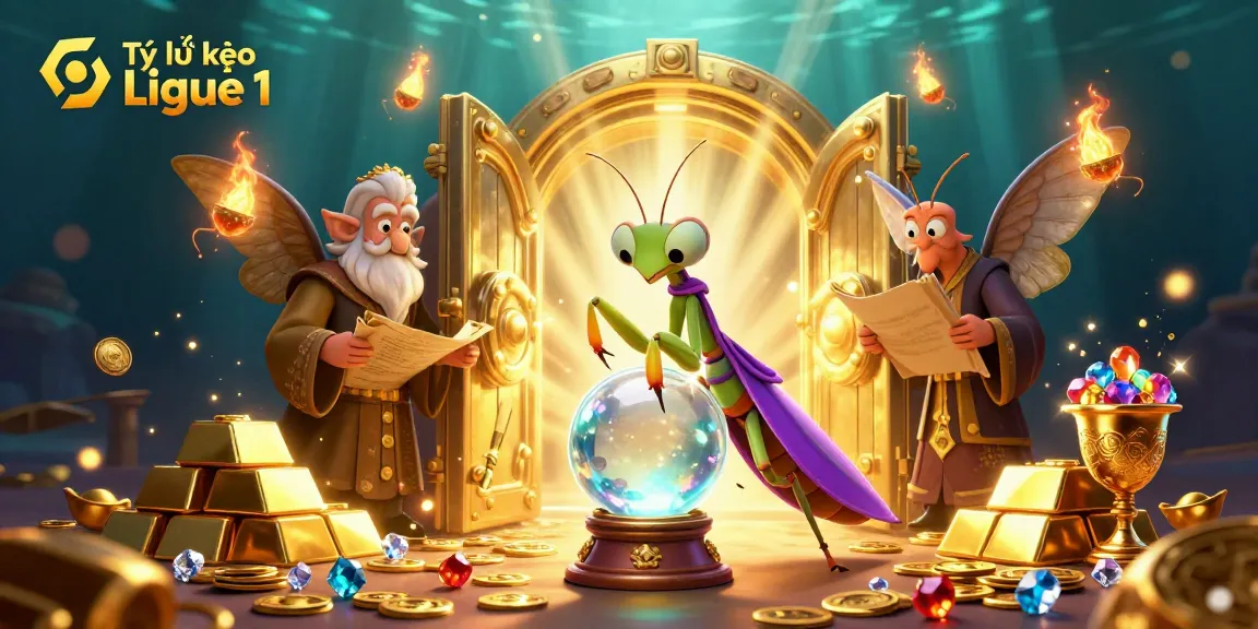 Betting strategies and odds analysis with Tỷ lệ kèo Ligue 1 featuring mystical characters.