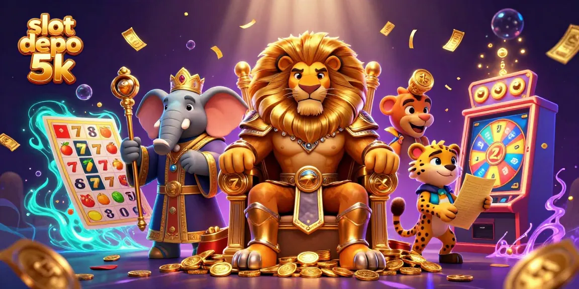 Spin and win with slot depo 5k highlighted by a dynamic casino scene featuring vibrant elements.